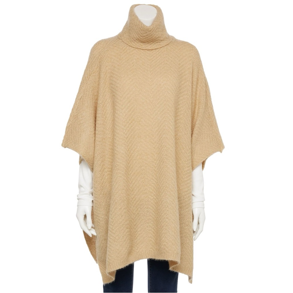 Cozy Beige Turtleneck Sweater Poncho